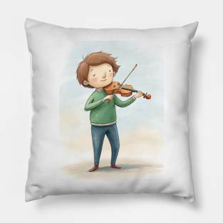 Violin playing cute boy Pillow