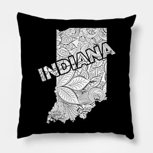 Mandala art map of Indiana with text in white Pillow