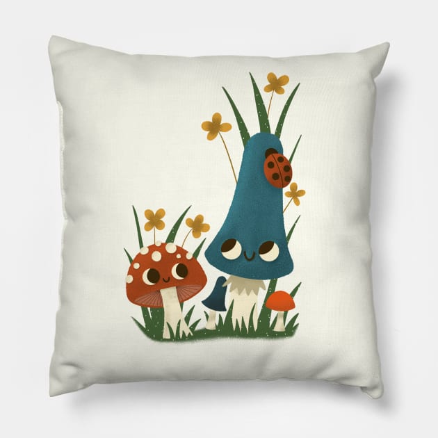 Mushroom Friends in the Forest Pillow by KristaElvey