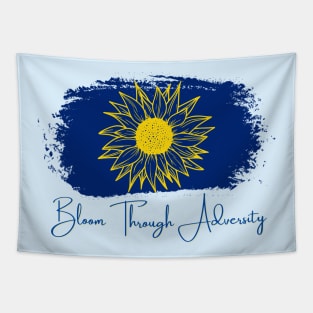 Bloom Through Adversity - Yellow Sunflower/Blue Paint Streak Tapestry