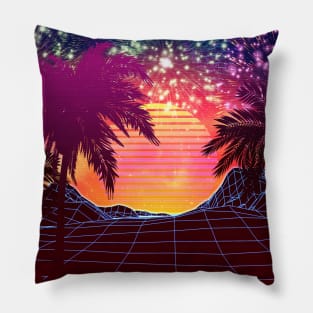 Retro fireworks over beach design Pillow