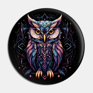 Abstract Pink, Purple And Blue Owl Design Pin