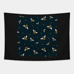 Geometric bees and beehives - blue background Tapestry