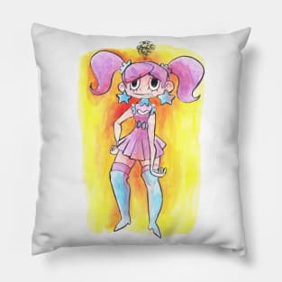 Watercolor Girl with Pig Tails Pillow