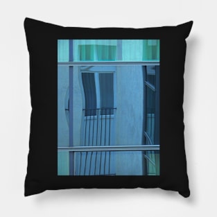 Modern Window, an Abstract in Blue and Green Pillow