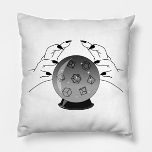 Roll for Your Fate - Polyhedral Dice Crystal Ball Monochrome Pillow