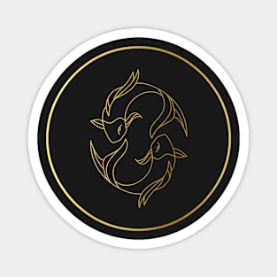 Pisces Zodiac Art Gold Magnet