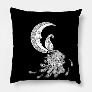 Wonderful peacock on a moon in black and white Pillow