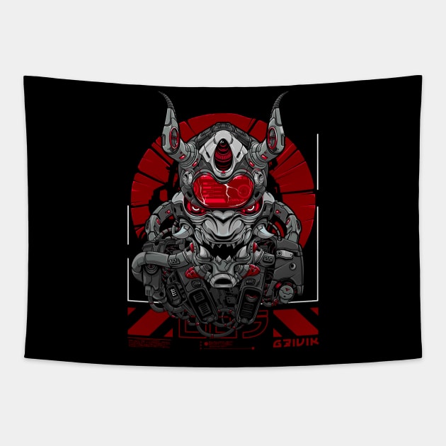 Cyberpunk samurai Tapestry by Chack Loon