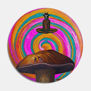 Satan Appears over Psychedelic Mushroom City Pin