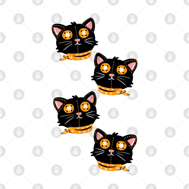 Black cat button eyes with orange scarf, Halloween pattern by LePetitShadow