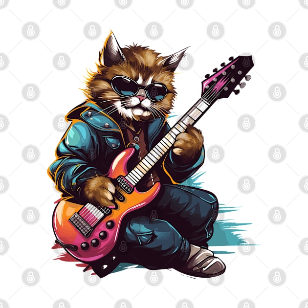 Rockstar Cat Playing Electric Guitar by Graceful Designs