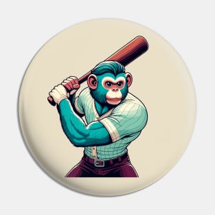 Vintage Monkey Slugger - Retro 1990s Cartoon Style Baseball Art Pin