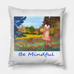 Woman girl walking in meadow zen yoga buddhism Pillow