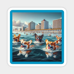 Ocean Dogs, Dogs Swimming, Beach Fun Magnet