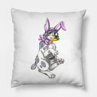 Bobtail BunnyCat: Grey Bicolor (Pink) Pillow