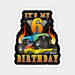 Kids Monster Truck 6 Year Old Shirt 6Th Birthday Boy Monster Car Magnet