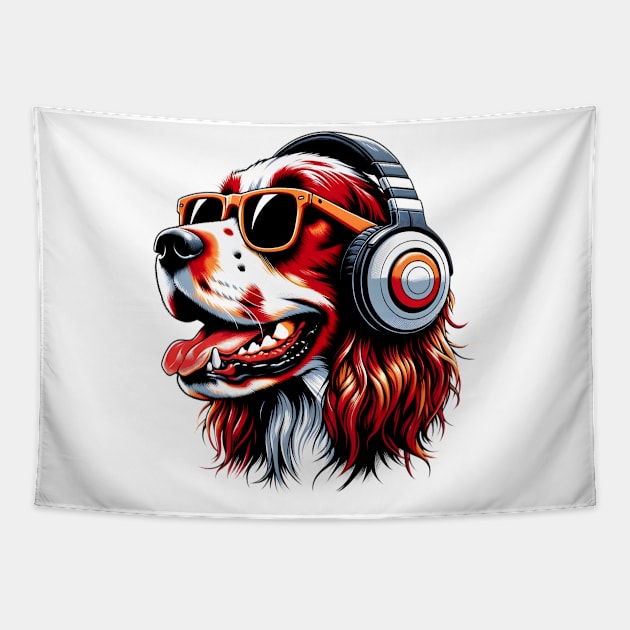 Irish Red and White Setter Smiling DJ with Harmonic Tunes Tapestry by ArtRUs