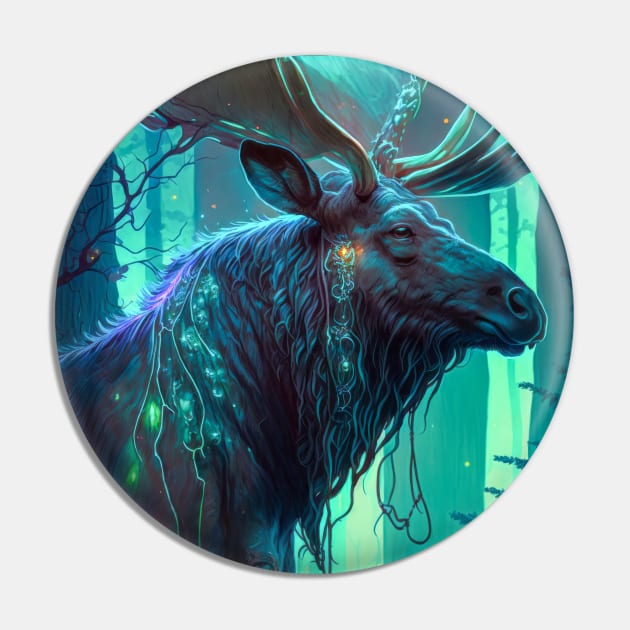 Moose Animal Portrait Painting Dark Character Spirit Pin by Cubebox