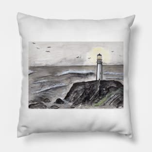 Expressive Lighthouse Mixed Media Painting Pillow