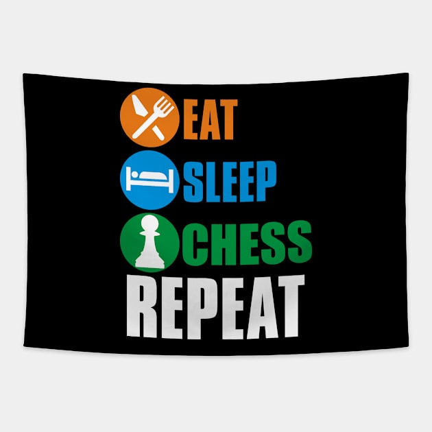 Eat Sleep Chess Repeat Funny Tapestry by Lin Watchorn 