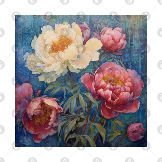 Pink and White Folk Art Peonies by EpicFoxArt
