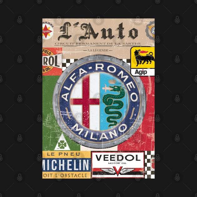 Alfa Romeo Vintage Poster L'Auto Distressed type 1 by fmDisegno