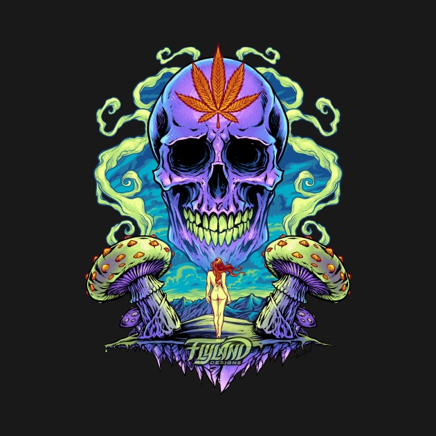 Purple Cannabis Skull with Mushrooms by FlylandDesigns