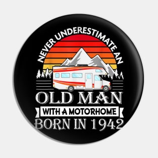 Old Man with Motorhome born 1942 80th Birthday Camping Pin