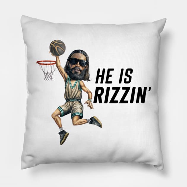 HE IS RIZZIN BLACK JESUS Pillow by Lolane