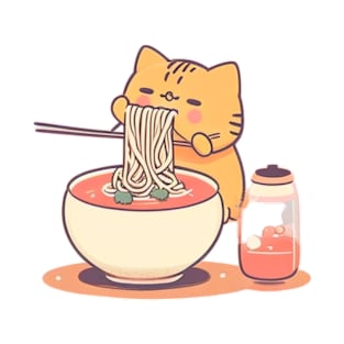 kawaii Cat Eating Spaghetti cat lover T-Shirt