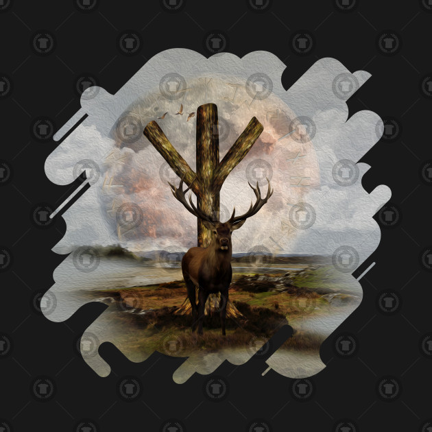 Algiz Rune And Deer Digital Art Collage