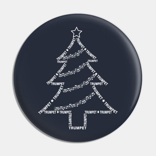 Trumpet White Text Christmas Tree Pin by Barthol Graphics