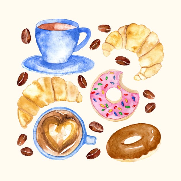 Coffee, Donuts & Croissants by tangerinetane