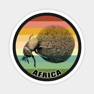 Dung Beetle Pushing Dung Ball on Vintage Retro Africa Sunset Magnet