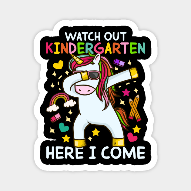 Watch Out Kindergarten Here I Come - Dabbing Unicorn Gift Magnet by biNutz