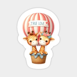 Valentine Giraffe Couple On Hot Air Balloon Magnet