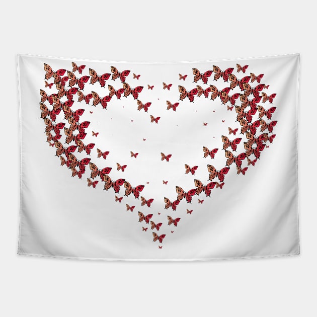 Vibrant Pink-Red Butterfly Heart Tapestry by Lighttera