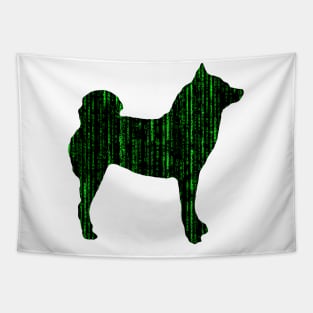 Lilly the Shiba Inu Silhouette - Matrix on White Tapestry
