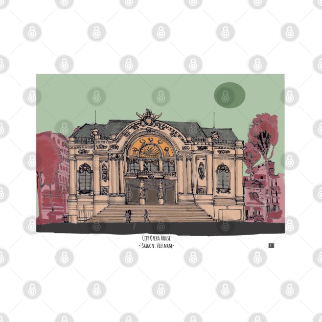 City Opera House Saigon Vietnam Illustration by Wall-Art-Sketch