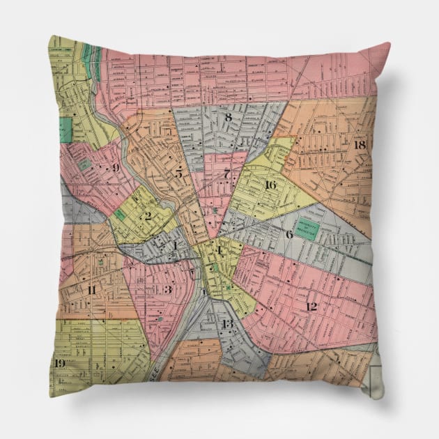 Vintage Map of Rochester NY (1901) Pillow by Bravuramedia