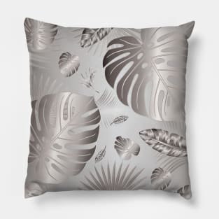 Silver Metallic Tropical Leaves Pillow