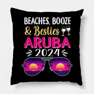 Beaches Booze Besties Aruba 2024 Vacation Spring Break Pillow