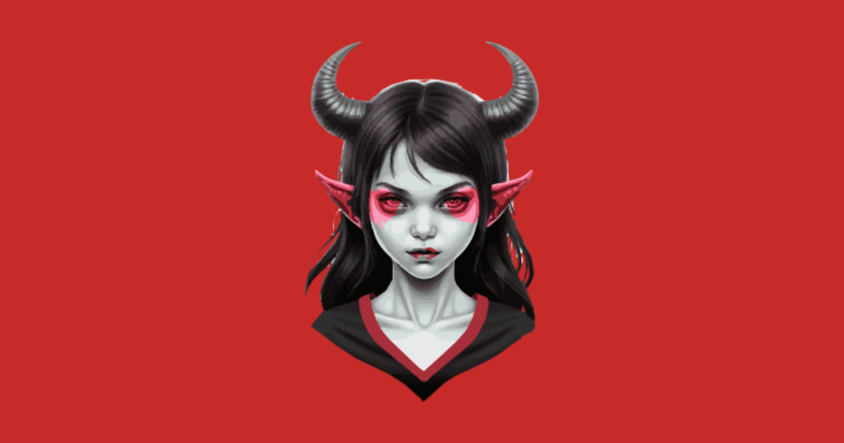 A Detailed Illustration of a Devil Girl with Big Ears and Horns Devil