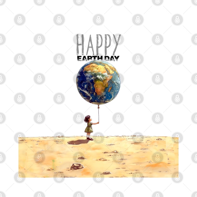 Earth Day: A Little Girl Holding an Earth Balloon, "Happy Earth Day" by Puff Sumo