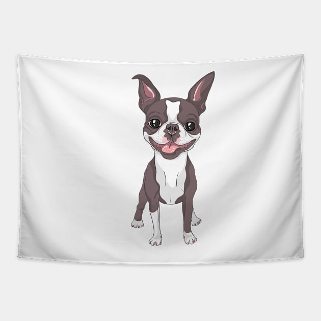 Smiling dog Boston Terrier Tapestry by kavalenkava