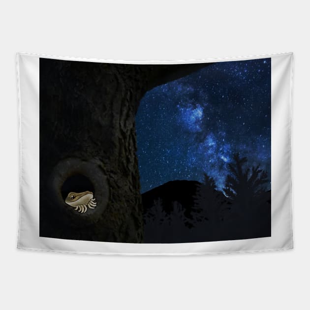 Max the lizard stargazing from a tree Tapestry by Musings Home Decor