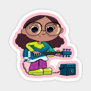 girl with an electric guitar and a small sound amplifier Magnet