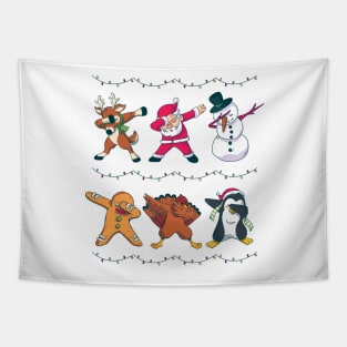 Christmas Dabbing Santa Reindeer Snowman Penguin Gingerbread Cookie Funny Kids Tapestry