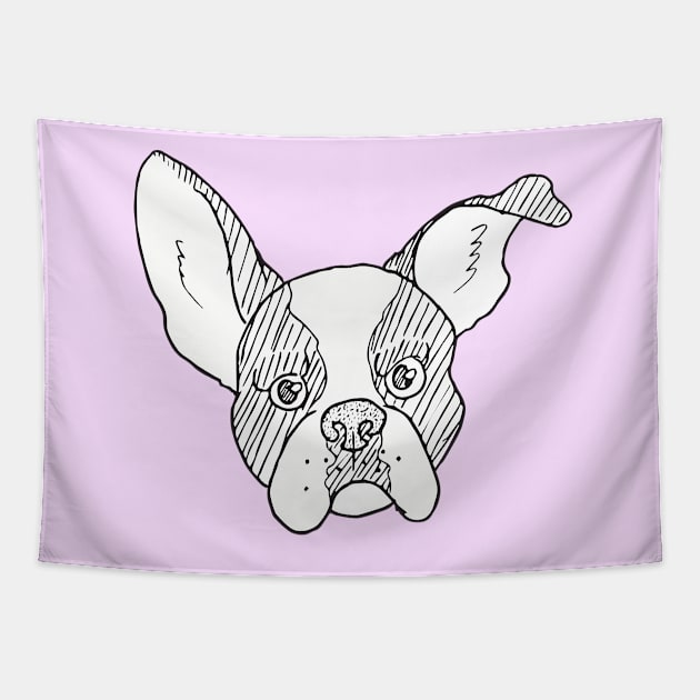 Grumpy B&W Boston Terrier Tapestry by CloudWalkerDesigns